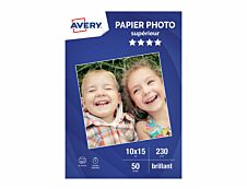 Avery - Papier Photo brillant - 10 x 15 cm - 230 g/m² - impression jet d'encre - 50 feuilles