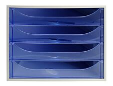 Exacompta Ecobox - Module de classement 4 tiroirs - gris/bleu glacé transparent