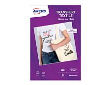 Avery - Papier transfert sur T-shirt/Textile clair - 8 feuilles A4 - impression jet d'encre