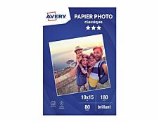 Avery - Papier Photo brillant - 10 x 15 cm - 180 g/m² - impression jet d'encre - 80 feuilles