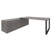 Bureau LOFTER Manager - L180 x P100 x H72,5 cm - console retour à gauche (tiroirs) - pieds carbone - plateau imitation chêne gris