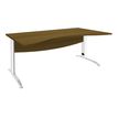 Bureau double vague symétrique IDRA - L180 cm - Pied blanc - plateau imitation noyer