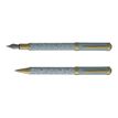 Enzo Varini Palazzo Maiolica - Parure de stylo à bille et stylo plume - fond blanc motif bleu
