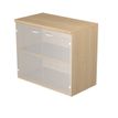 7331920002366-Bibliothèque basse Trend - L80xP35xH72 cm - 2 portes en verre dépoli - imitation chêne-P_405165846_1-0