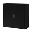 3660141930160-Armoire mi-haute à rideaux EASY OFFICE - 110 x 104 x 41,5 cm - Corps et rideaux noir - Poignée anthra--1
