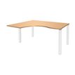Bureau compact EXPRIM - L160 cm - Retour gauche - Plateau imitation Hêtre - Pieds blanc (Pieds de renfort obligatoire à rajouter - non inclus)