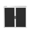 3660141930214-Armoire basse à rideaux EASY OFFICE - 110 x 104 x 41,5 cm - Corps blanc - Rideaux et poignée noir--0