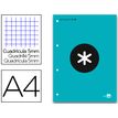 Antartik - Bloc turquoise de feuilles simples A4 - 100 pages - petits carreaux - perforées