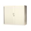 Armoire basse à rideaux - L120  x H105 x P43 cm - 2 tablettes - beige