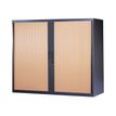 Armoire basse à rideaux - L120  x H105 x P43 cm - 2 tablettes - corps anthracite / porte hêtre