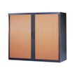 Armoire basse à rideaux - L120  x H105 x P43 cm - 2 tablettes - corps anthracite / porte merisier