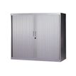 Armoire basse à rideaux - L120  x H105 x P43 cm - 2 tablettes - silver