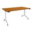Table de réunion abattantes - L160 x P80 cm - pied blanc - plateau imitation merisier