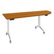 Table de réunion abattantes angle à droite - L200 x P80 cm - pied blanc - plateau imitation merisier