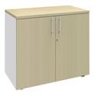 3253310174603-Armoire basse IDRA/DUAL - H72 x L80 x P47 - 2 portes - Corps blanc - Dessus et portes imitation Erable--0