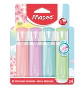 Maped Fluo Peps Pastel - Pack de 4 surligneurs - couleurs pastels assorties