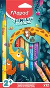 Maped Jungle Fever - 12 Crayons de couleur JUMBO en pochette carton (35% de matériaux recyclés)