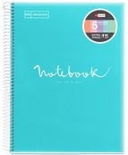 Notebook Emotions, couverture souple, A4 lignes horizontales 7 mm, 120 feuilles de 5 couleurs, Miquelrius, Bleu ciel.
