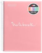 Notebook Emotions, couverture souple, A4 lignes horizontales 7 mm, 120 feuilles de 5 couleurs, Miquelrius, Rose.