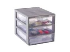 Fast Orgamix - Bac de rangement 3 tiroirs A6 - transparent/argent