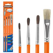 Cléopâtre - Pack de 3 pinceaux poil de poney N° 4, 8, 12 + 1 brosse n°10 en soie de porc