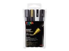 POSCA PC-5M - Pack de 4 marqueurs - noir, argent, blanc, or