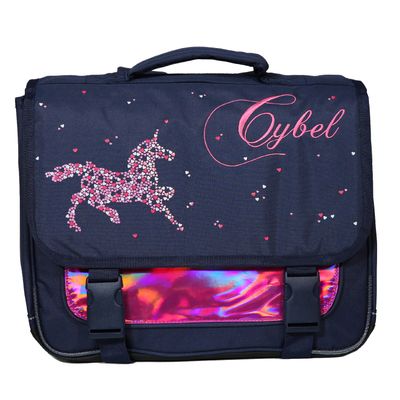 4891320453401-Cartable Cybel 38 cm - 2 compartiments - bleu marine et rose - Bagtrotter--0