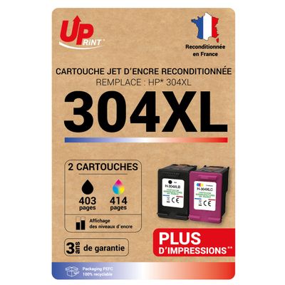 3584770130237-Cartouche compatible HP 304XL - Pack de 2 - noir, cyan, magenta, jaune - Uprint--0