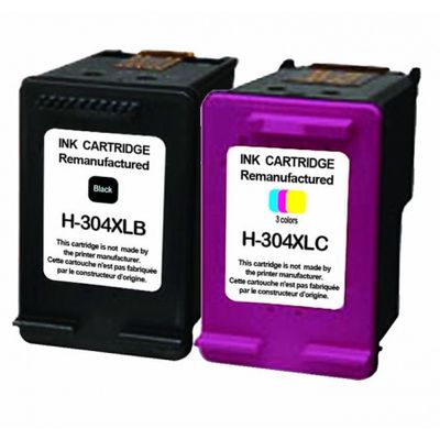 3584770130237-Cartouche compatible HP 304XL - Pack de 2 - noir, cyan, magenta, jaune - Uprint--1