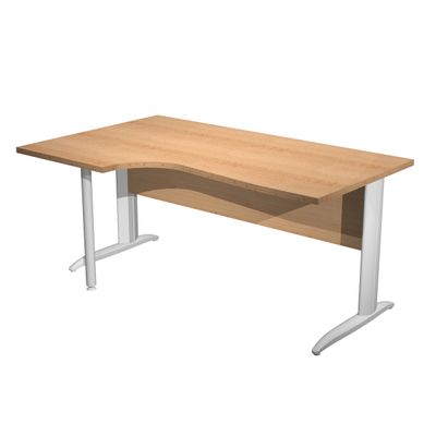 7331920001505-Bureau compact Trend - retour à gauche avec pieds métal en L + pied de renfort - L160 - plateau imitation hêtre --0