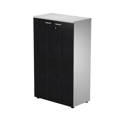0404052257830-Bibliothèque mi-haute Trend - L80xP44xH120 cm - 2 portes en mélaminé avec serrure - imitation frêne--0
