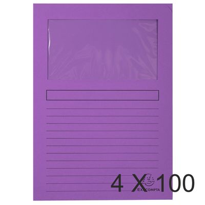 3130632501013-Exacompta Forever - 4 Paquets de 100 Chemises à fenêtre - 120 gr - lilas--0