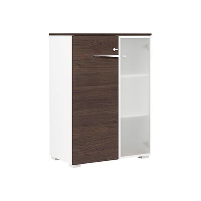 3483600647412-Rangement mi-hauteur XENON - L80 x H114 x P45 - 2 portes dont 1 vitrée - Chêne royal-Angle gauche-0