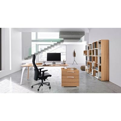 3483600598226-Bibliothèque XENON - L75 x H188 x P36 - Blanc/merisier italien (côtés de finition non compris)--1