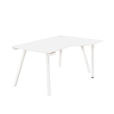3483600495754-Bureau compact à droite SUNDAY - 160 cm - Pieds trapèze - Blanc--0