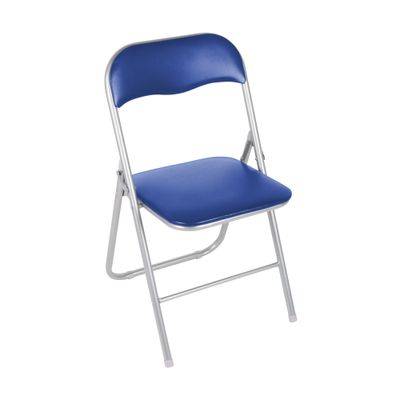 3760185028929-Chaise pliante JUNY - assise et dossier recouverts de PVC - Bleu--0