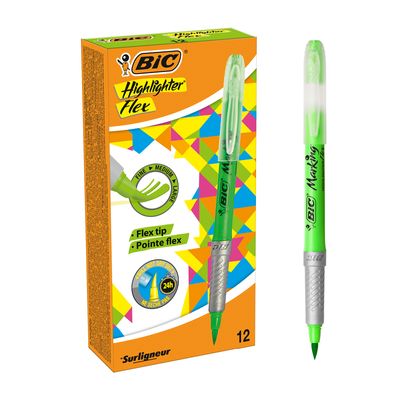 3086123494619-BIC Highlighter Flex - Pack de 12 surligneurs - vert--0