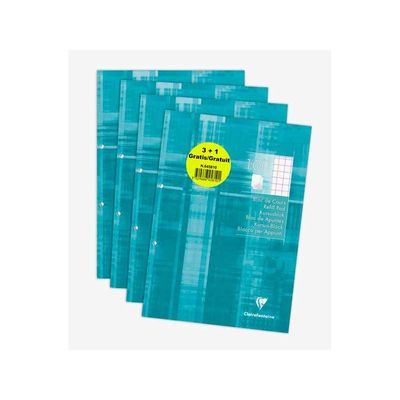 3329686458101-Clairefontaine - Blocs de cours 3+1 gratuit perforés 2 trous 200 pages A4 - carreaux 10x10 avec marge--0