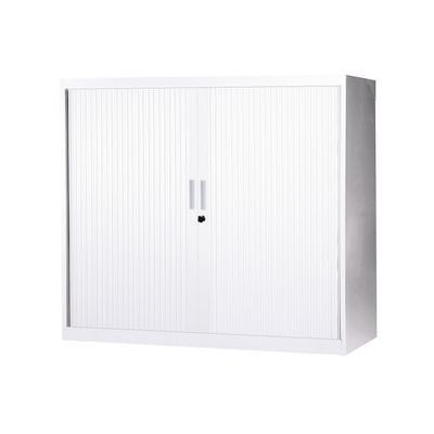 3700339871742-Armoire basse à rideaux - L120  x H105 x P43 cm - 2 tablettes - blanc--0
