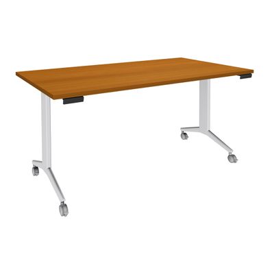 3253310171572-Table de réunion abattantes - L160 x P80 cm - pied blanc - plateau imitation merisier--0