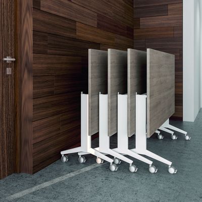 3253310171572-Table de réunion abattantes - L160 x P80 cm - pied blanc - plateau imitation merisier--3