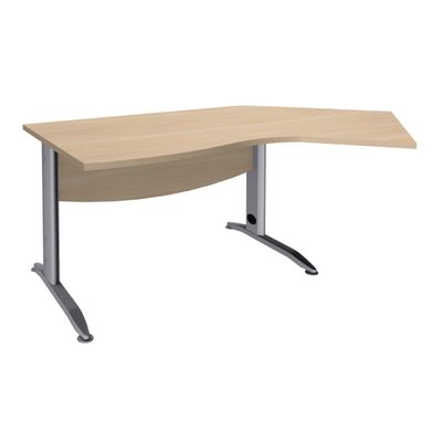 3253310150768-Bureau 135° IDRA - retour d'angle à droite - L180 cm - Pieds aluminium - plateau imitation Chêne cla--0