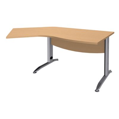 3253310149816-Bureau 135° IDRA - retour d'angle à gauche - L180 cm - Pieds aluminium - Plateau imitation Hêtre--0