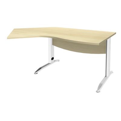 3253310150454-Bureau 135° IDRA - retour d'angle à gauche - L180 cm - Pieds blanc - plateau imitation Erable--0