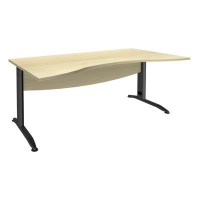 3253310150355-Bureau double vague symétrique IDRA - L180 cm - Pieds anthracite - plateau imitation Erable--0