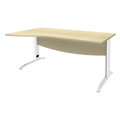 3253310150423-Bureau droit IDRA - Vague à gauche - L160 cm - Pieds blancs - plateau imitation Erable--0