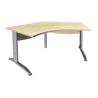 3253310150300-Bureau symétrique 120° IDRA - L185 cm - Pieds aluminium - plateau imitation Erable--0