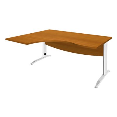 2012348121901-Bureau compact à gauche IDRA - L160 cm - Pieds blanc - plateau imitation Merisier (Pieds de renfort obligatoire à rajou--0