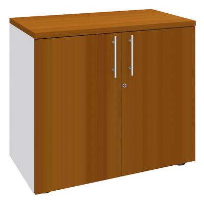 0404000124474-Armoire basse EXPRIM/LOFTER - H72 x L80 x P47 - 2 portes - Corps Blanc perle - Dessus et portes imitati--0