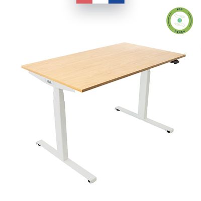 3760350281081-Bureau électrique UGO - L140x80cm - pieds blancs - plateau imitation chêne Stone--2